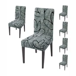 HOKIPO 6Pcs Grey & Black Stretchable Chair Covers-30