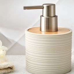 Home Centre Beige & Off White Striped Plastic Soap Dispenser-image-85