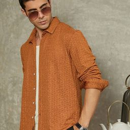 Campus Sutra Self Design Spread Collar Long Sleeves Cotton Comfort Shirt-picture-40