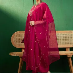 Sangria Sequence Thread Embroidered Kurta With Trousers & Dupatta image 5