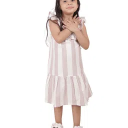 Miyo Girls Striped Flutter Sleeves Cotton A-Line Dress-image-35