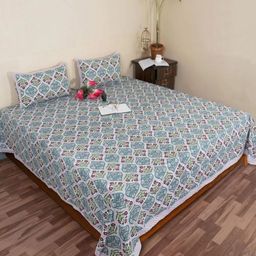 FABRICRAJA Blue & Green Ethnic Motifs 180 TC King Bedsheet with 2 Pillow Covers-image-28