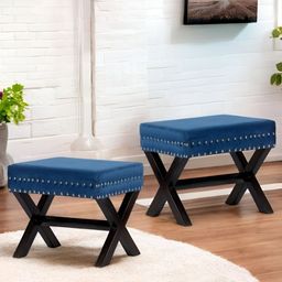 Ikiriya 2-Pcs Blue Velvet Square Ottomans-image-73
