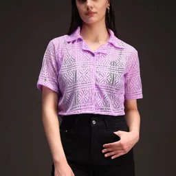 emeros Women Self Design Net Shirt Style Crop Top-picture-35