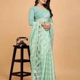 K 5 Fashion Checked Pure Chiffon Saree With Unstitched Blouse Piece-image-97