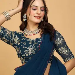 DIVASTRI Embroidered Pure Georgette Saree-image-44