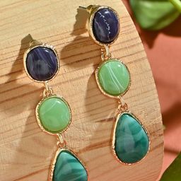 ToniQ Gold-Toned Enamelled Green Stone Drop & Dangler Earrings-89