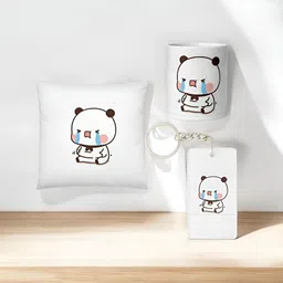 Anikmart 3-Pieces White & Black Printed Cushion With Mug And Key Chain-49