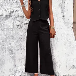 all about you Pure Cotton V-Neck Waistcoat & Flared Trouser Co-Ords-56