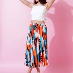 ZWERLON Abstract Printed Pleated Midi Skirt image 3
