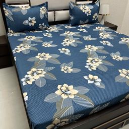 Pure Decor Blue & Peach-Coloured Floral 210 TC Queen Bedsheet with 2 Pillow Covers-image-44