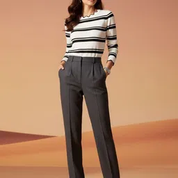 HIGH BUY Women Striped Horizontal Stripes Round Neck Regular Top-picture-27