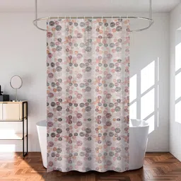 Kuber Industries Beige & Orange Printed Shower Curtains With rings-68