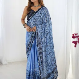 DIVASTRI Mirror Work Silk Blend Saree-image-44