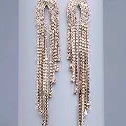 DressBerry Gold-Plated Artificial Stones Studded Contemporary Drop Earrings-55