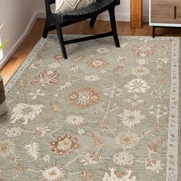 saraswatii global Grey & Off White Floral Anti-Skid Woollen Carpet-image-66