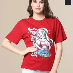 Mast & Harbour Women Pack of 2 Graphic Printed Round Neck Cotton Oversized T-shirts-picture-0
