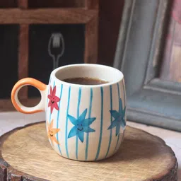 WEAVING HOMES White & Blue Printed Ceramic Glossy Mugs 250 ml-32