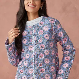 Fabindia Women Floral Quilted Jacket with Embroidered-image-1