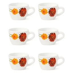 Larah by BOROSIL White & Red 6 Pieces Printed Opalware Glossy Cups - 140 ml Each image 2