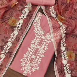 SHADOW & SAINING Floral Embroidered Beads Work Roman Silk Unstitched Dress Material-image-48