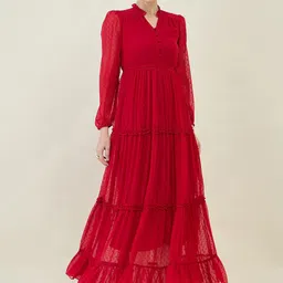 aayu Puff Sleeve Ruffles Georgette Maxi Dress-image-39