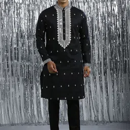 Be Desi Men Floral Embroidered Regular Kurta with Pyjamas-image-56