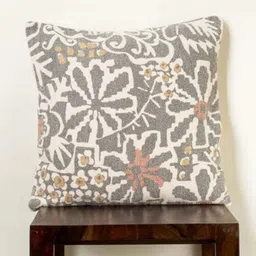 Aura Beige & Grey Floral Textured Square Cushion Cover-6