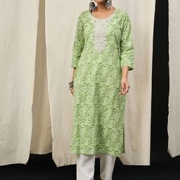 Anouk Paisley Printed Zardozi Straight Cotton Kurta-picture-16