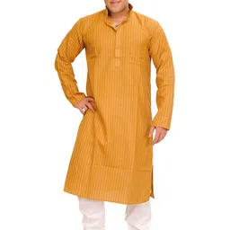 Exotic India Men Striped Regular Pure Cotton Kurta with Pyjamas-image-13