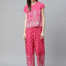 YASH GALLERY Women Printed Top With Pyjama Night suit-picture-38
