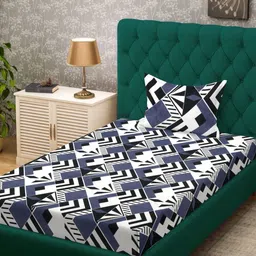 KLOTTHE White & Blue Geometric 300 TC Single Bedsheet Set 2.25 m x 1.50 m-picture-53