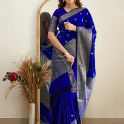 PHEASANT Woven Design Jacquard Banarasi Saree With Unstitched Blouse Piece-picture-11
