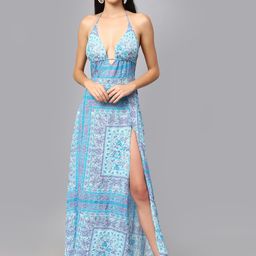 Amagyaa Women Pure Cotton Ethnic Motifs Printed Halter Neck A-Line Maxi Dress With Slits-image-37