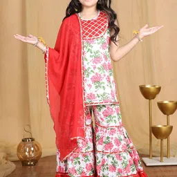Cutiekins Girls Floral Printed Regular Gotta Patti Kurta with Sharara & With Dupatta-image-43