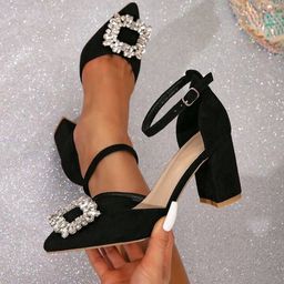 PURPLEHUNT Embellished PU Block Mules With Buckles-9