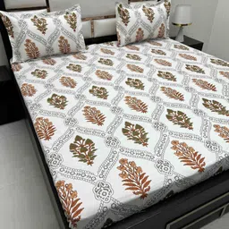 Pure Decor Brown & White Ethnic Motifs Queen Bedsheet with 2 Pillow Covers-picture-5