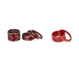 SOMIL Set Of 12 Maroon Alloy Artificial Stones & Beads Bangles-picture-4