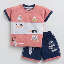 TINY BINY Boys Printed Round Neck Pure Cotton T-shirt With Shorts-image-52
