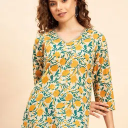 NEESH Ethnic Motifs Printed V-Neck Thread Work Pure Cotton Thread Work Kurti-85