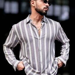 Maniac Men Comfort Spread Collar Vertical Striped Cotton Casual Shirt-image-94
