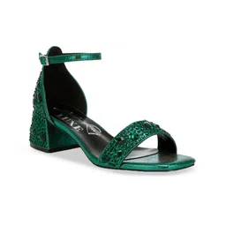 London Rag Women Embellished Square Toe Block Heel Sandals-52