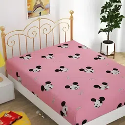 Supreme Home Collective Pink & Black Cartoon Characters Microfiber 144 TC Single Bedsheet-image-83