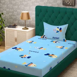 KLOTTHE Blue & Yellow Cartoon Characters Printed 300 TC Single Bedsheet With Pillow Cover-image-4