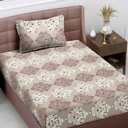 FABINALIV Brown & Beige Ethnic Motifs 300 TC Single Bedsheet with 1 Pillow Cover-image-24