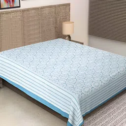 Texstylers Blue & White Ethnic Motifs Printed Cotton 250 TC Single Bedsheet-image-92