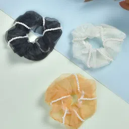 FUNKRAFTS Girls Set of 3 Beaded Scrunchies Ponytail Holders-image-83