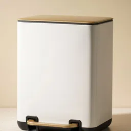Pure Home and Living White & Brown Pedal Rectangular Small Waste Bin With Lid 6 L-10