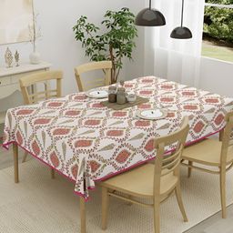 Clasiko Pink & White Ethnic Motifs Cotton 4-Seater Table Cover-26