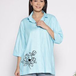 LetsDressUp Floral Printed Longline Shirt Collar High Low Top-5